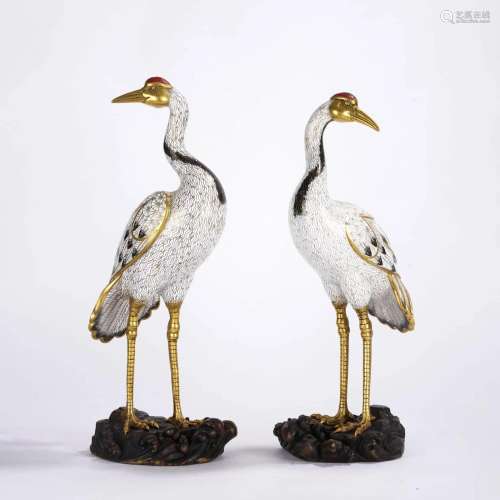 Pair of Cloisonne Enamel Cranes