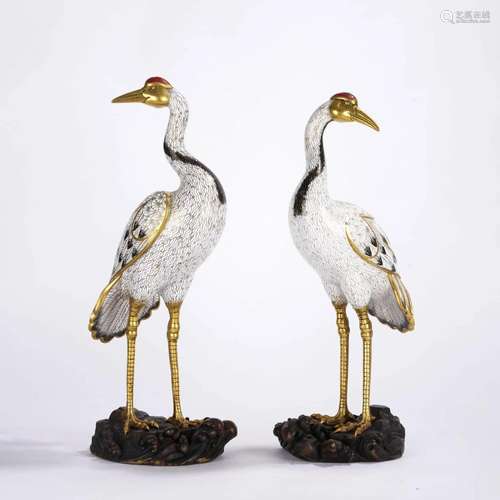 Pair of Cloisonne Enamel Cranes