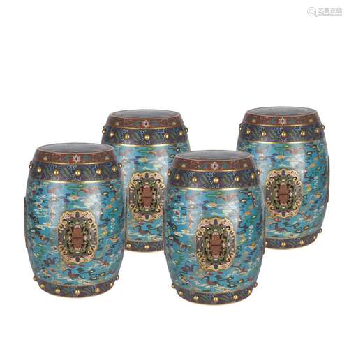 Set of Four CloisonnÃ© Enamel Stools