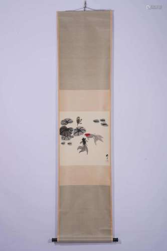 Wu Zuoren, Chinese Lotus Joy Painting Scroll