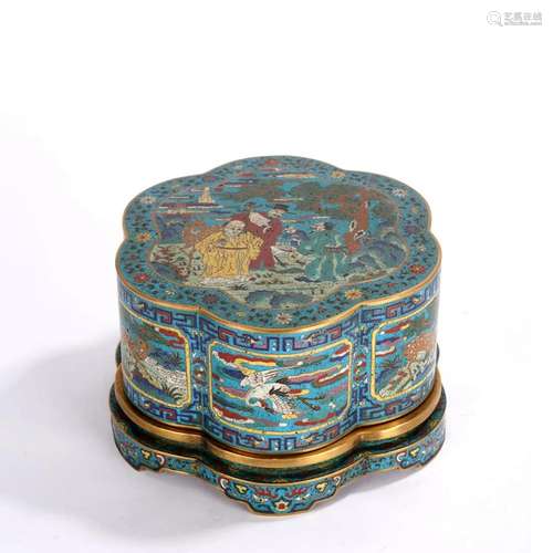 Cloisonne Enamel Immortal Lobed Box & Cover