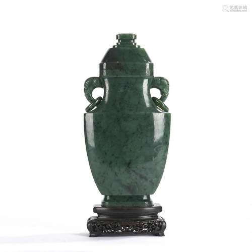 Carved Spinach Green Jade Vase