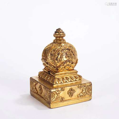 Gilt Bronze Tibetan Buddhist Seal