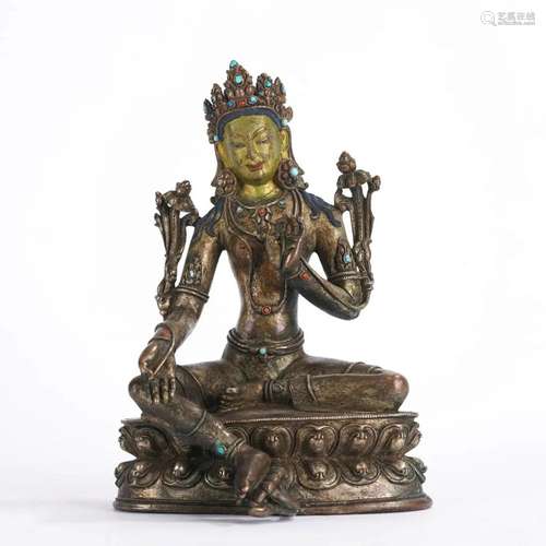 Gold Painted Silver Figure of Tara