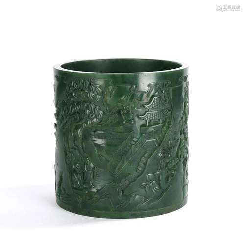 Spinach Green Jade Scholars Brush Pot