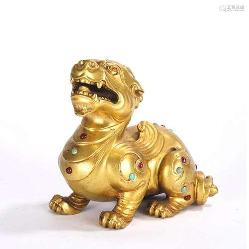 Gilt Bronze & Gems Inlaid Mythical Beast Ornament