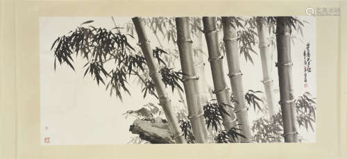 卢坤峰 1981年作 双鸟竹石图 纸本镜心