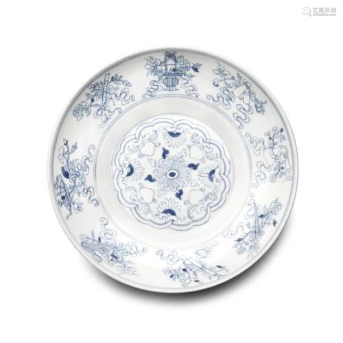 An blue and white ogee-form 'bajixiang' dish