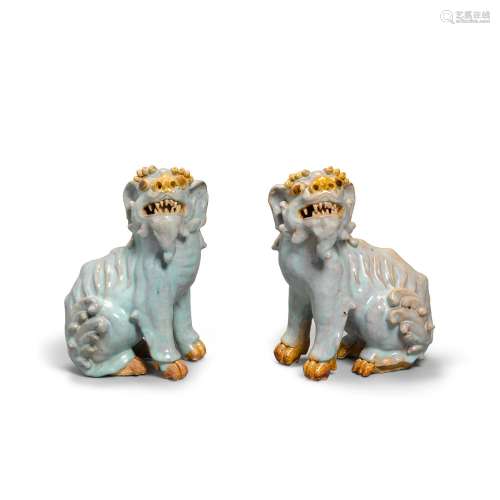 A pair of sky-blue-glazed 'Buddhist lions'