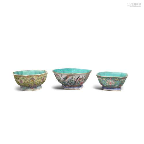 Three famille rose enameled porcelain bowls