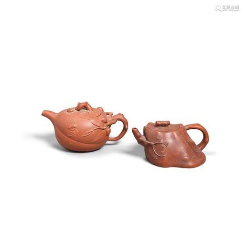 TWO YIXING TEAPOTS AND COVERS