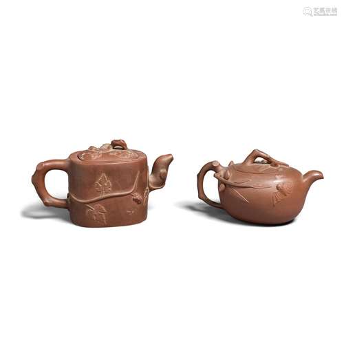 TWO YIXING TEAPOTS AND COVERS