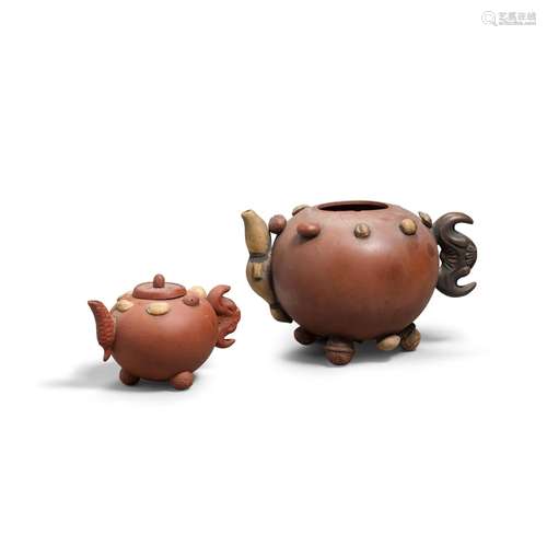 TWO YIXING TEAPOTS