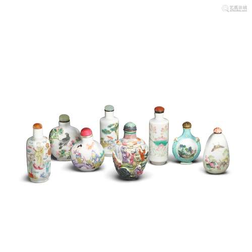 A group of eight famille-rose snuff bottles