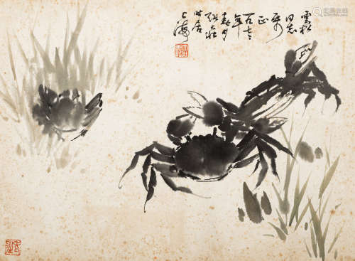 张大壮（1903～1980）   墨蟹图 水墨纸本  镜心