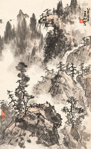 黄叶村（1911～1987）   黄山小景 设色纸本  立轴