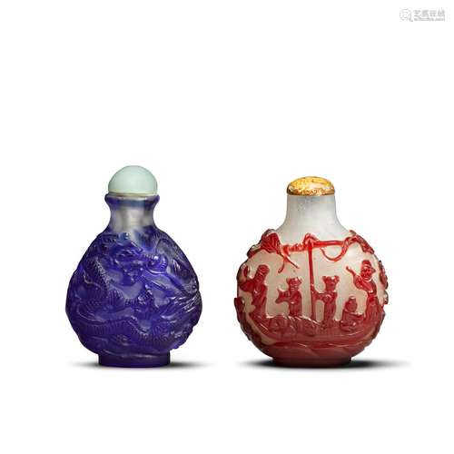 Two overlay glass Snuff Bottles