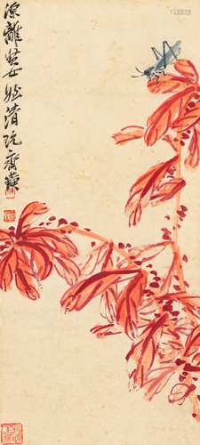 齐白石（1864～1957）   红叶秋虫 设色纸本  立轴