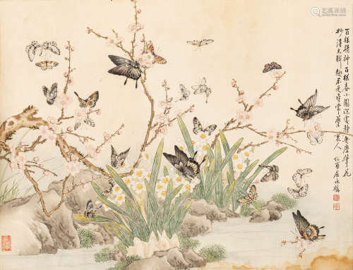 屈兆麟（1866～1937）   春意图 设色绢本  镜心