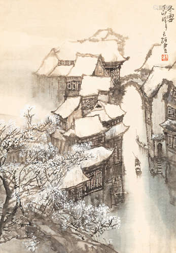 蔡天雄（b.1944）   冬雪 设色纸本  立轴