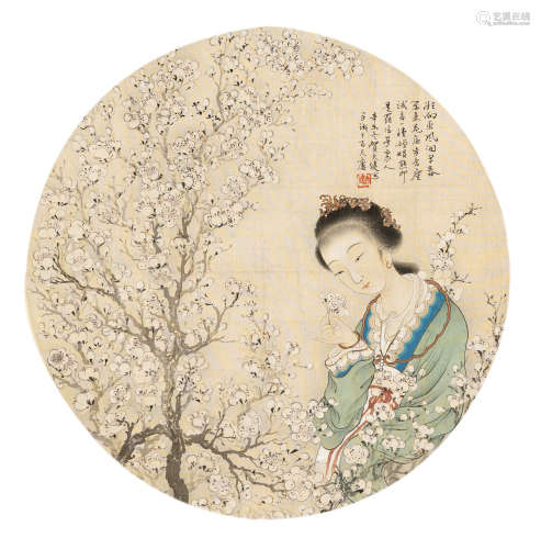 贺天健（1891～1977）   赏梅图 设色绢本  立轴