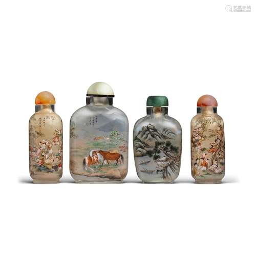 Four inside-painted glass snuff bottles