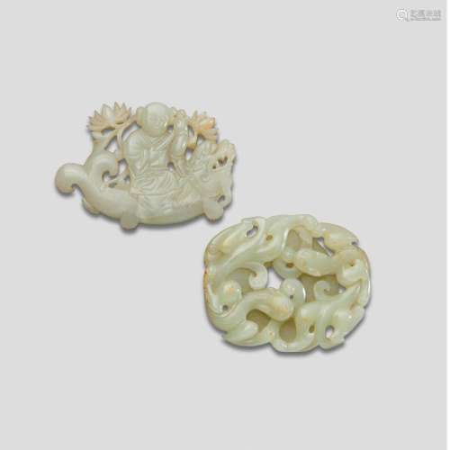 Two reticulated jade plaques