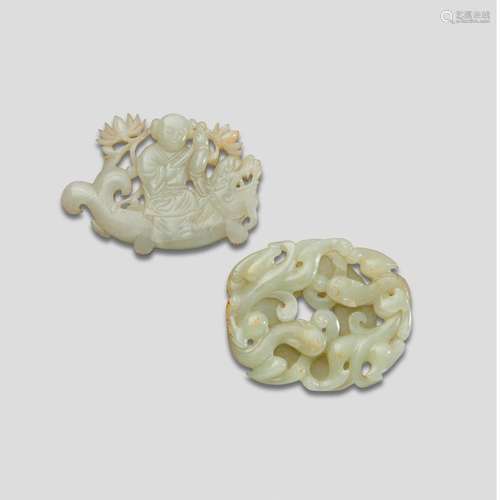 Two reticulated jade plaques