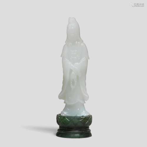 A small white jade figure of Guanyin