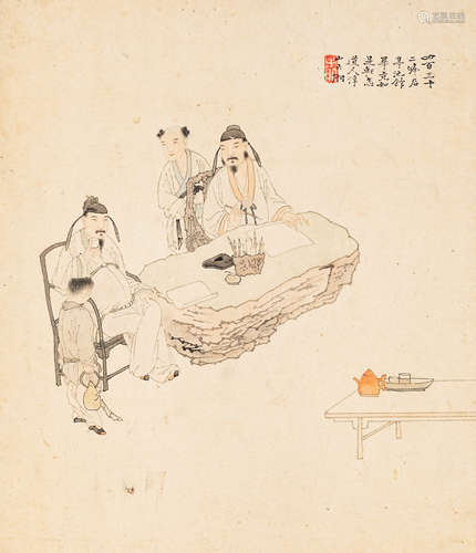 苏六朋（1791～1862）   品茗斗诗图 设色纸本  镜心