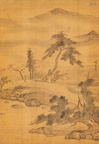 项圣谟（1597～1658）   松荫高仕 设色绢本  镜心