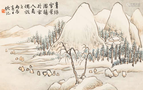 陆  恢（1851～1920）   青绿雪景 设色纸本  镜心