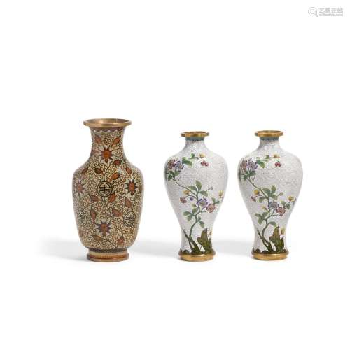 A group of three cloisonné vases
