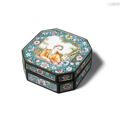 A Chinese export-style painted enamel box and cover