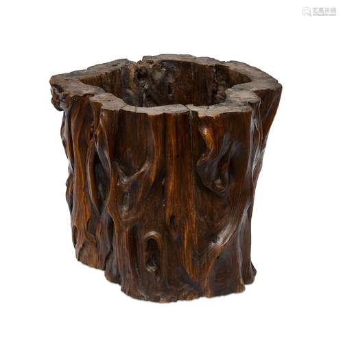 A large  hongmu 'tree trunk' scroll pot