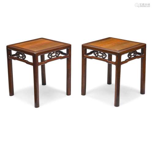 Two mixed hardwood stools