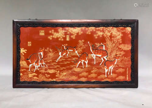 瓷板画 掐丝珐琅梅花鹿动物中堂挂屏