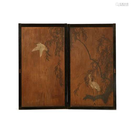 A pair of painted wood doors