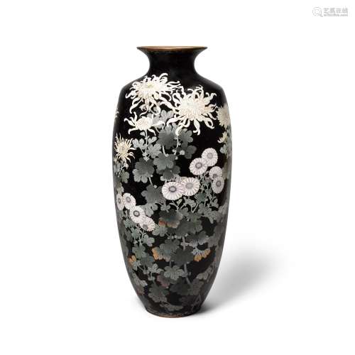A black-ground cloisonne enamel vase