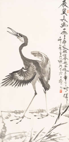 李  燕（b.1943）   展翼长鸣 水墨纸本  立轴