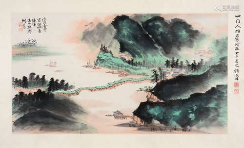 胡若思 山水（附画集） 设色纸本镜片