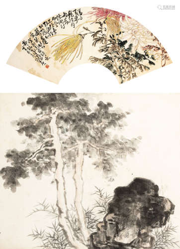 谢公展（1885～1940）   花卉双挖 设色纸本  立轴