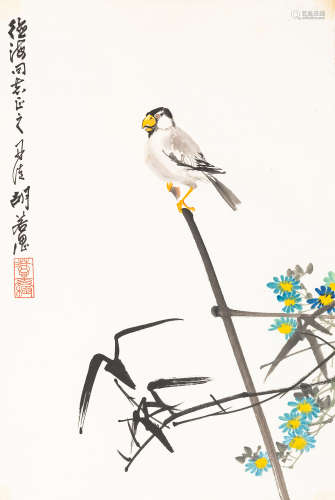 胡若思（1916～2004）   竹雀图 设色纸本  镜心