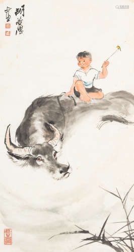 胡若思（1916～2004）   牧牛图 设色纸本  镜心