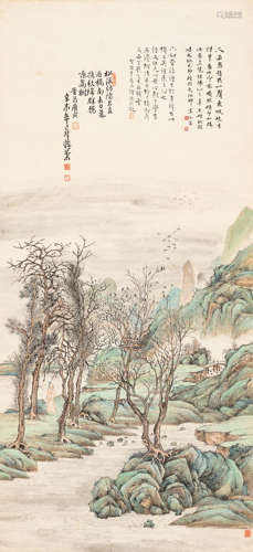 蒋  棻（1905～？）   仿唐六如画法 设色纸本  立轴