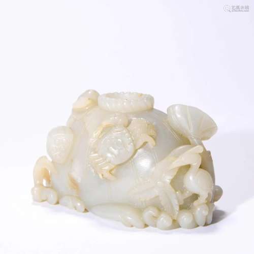 Carved Chinese White Jade Crab Water Pot