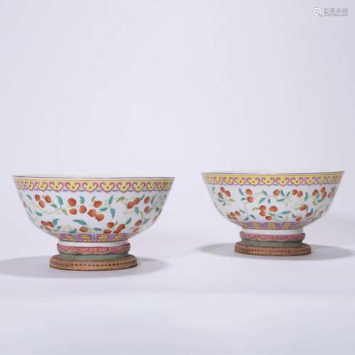 Pair of Famille Rose Peaches Bowls