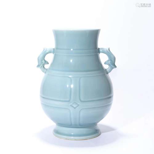 Sky Blue Glaze Double Eared Vase