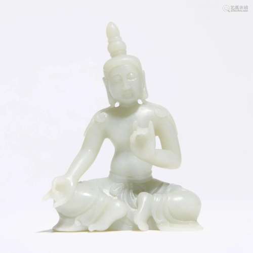 Carved Chinese White Jade Figure of Guanyin