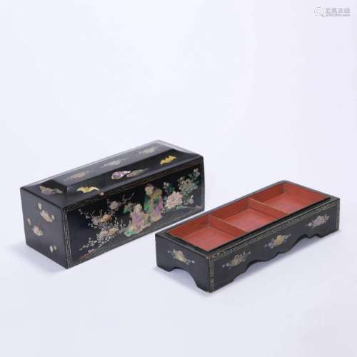 Carved Lacquerware & Mop Inlaid Figure Box & Cover